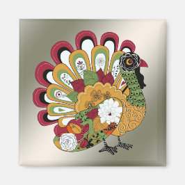 Thanksgiving Middag Party Färgfull Blommigt Turkie Magnet