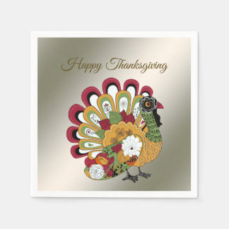 Thanksgiving Middag Party Färgfull Blommigt Turkie Pappersservett