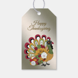 Thanksgiving Middag Party Färgfull Blommigt Turkie Presentetikett