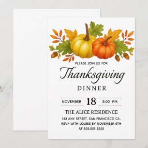 Thanksgiving Middag Party Festive Fall Helgdag Inbjudningar