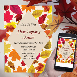 Thanksgiving Middag Party Höst färger Löv Inbjudningar