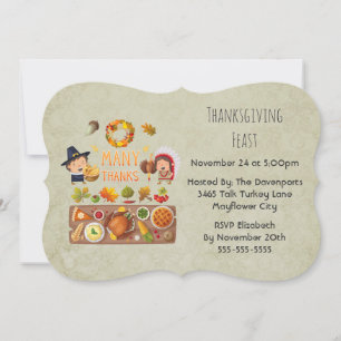 Thanksgiving Middag Party - Pilgrim Illustration Inbjudningar