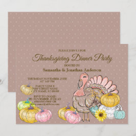 Thanksgiving Middag Party Turkiet Pumpkins Rosa Ta Inbjudningar