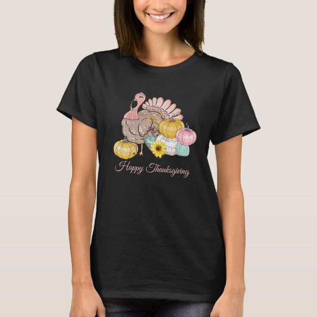 Thanksgiving Middag Party Turkiet Pumpkins Rosa Ta T Shirt (Framsida)