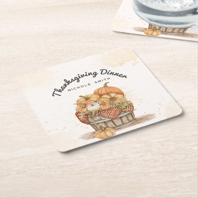 Thanksgiving Middag Party Underlägg Papper Kvadrat (Vinklad)