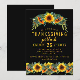 Thanksgiving Middag Potluck Watercolor Sunblommor Inbjudningar