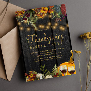 Thanksgiving Middag, rustik blommigt, träpumpa Inbjudningar