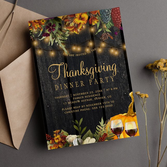 Thanksgiving Middag, rustik blommigt, träpumpa Inbjudningar (Skapare uppladdad)