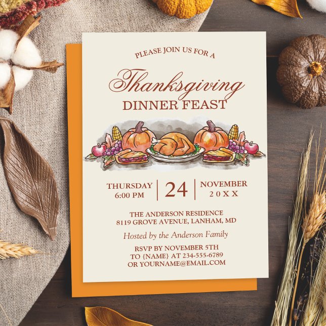 Thanksgiving Middagsfest med Turkiets Pumpkin Inbjudningar (Skapare uppladdad)