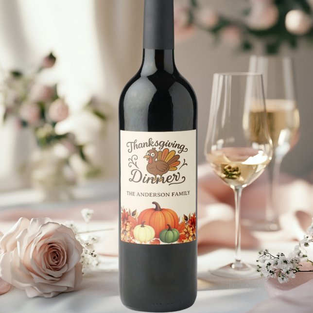 Thanksgiving middagskalkonpumpa vinflaska etikett (Skapare uppladdad)