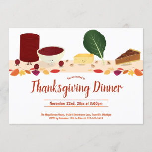 Thanksgiving Middagsleende Mat Tecknad Löv Inbjudningar