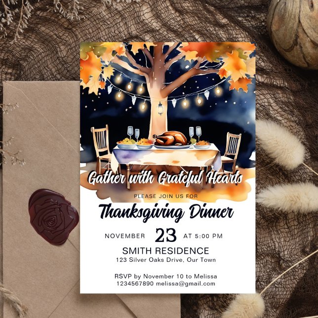 Thanksgiving Midgård bord under stjärnor Inbjudningar (Thanksgiving dinner party editable template invitation digital download dinner table under stars)
