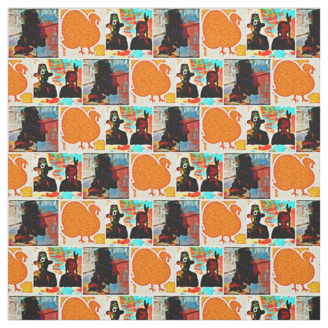 Thanksgiving Modern Art Collage Tyg (Provkarta)