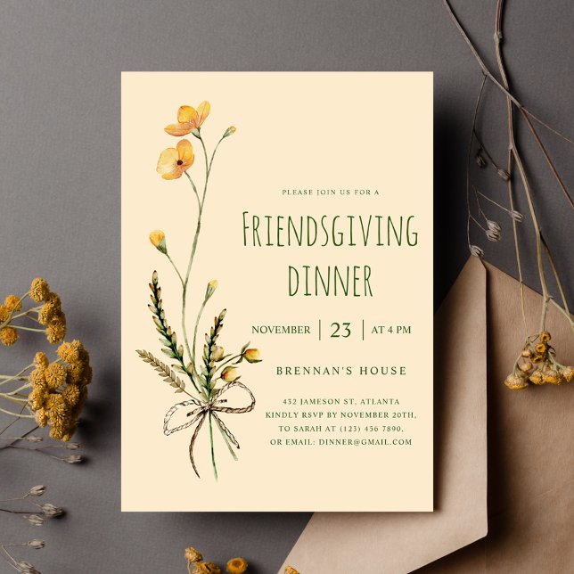 Thanksgiving Modern Blommigt Friendsgiving middag Inbjudningar (Thanksgiving Modern Floral Friendsgiving Dinner Invitation)