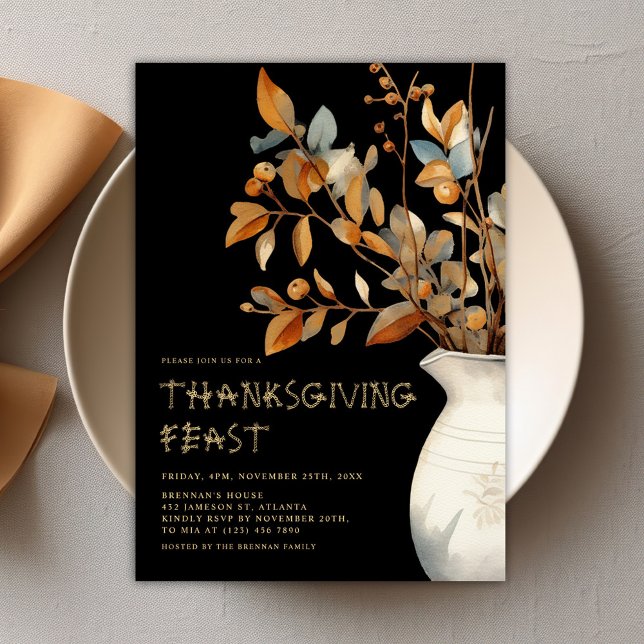 Thanksgiving Modern Elegant Friendsgiving höst Inbjudningar (Thanksgiving Modern Elegant Friendsgiving Autumn Invitation)