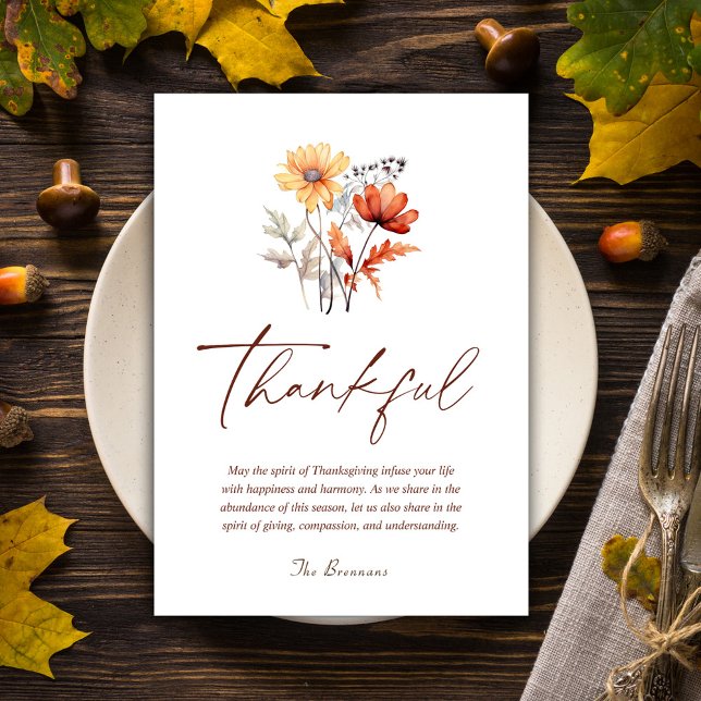 Thanksgiving Modern Elegant - tankfullt fall Julkort (Thankful Elegant Modern Script Thanksgiving Holiday Card)
