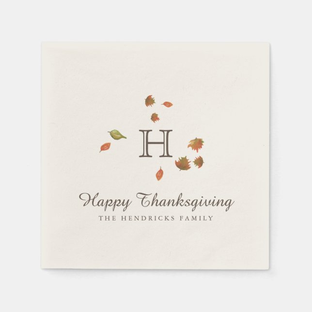 Thanksgiving Monogram för hösten Träd Pappersservett (Framsidan)