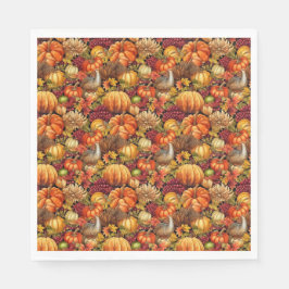 Thanksgiving Mönster Pumpkins Turkey Fall Foliage Pappersservett