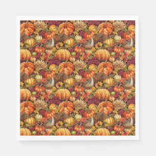 Thanksgiving Mönster Pumpkins Turkey Fall Foliage Pappersservett
