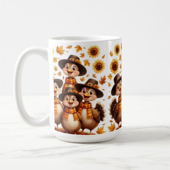 Thanksgiving Mug with turkeys family Kaffemugg (Vänster)
