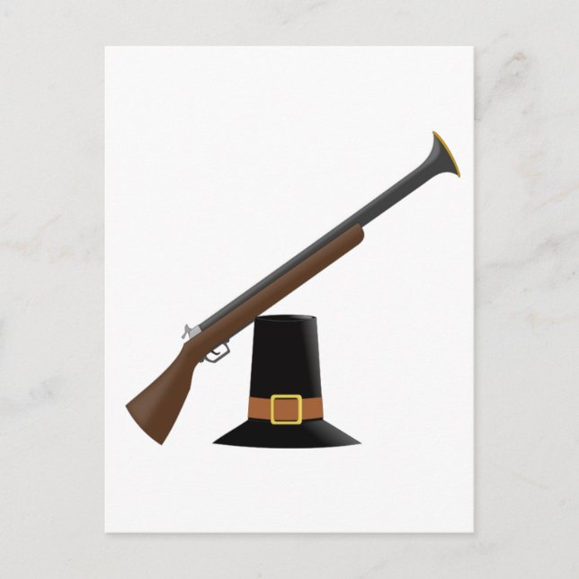 Thanksgiving Musket och Pilgrim Hat (Capotain) Helg Vykort (Framsida)