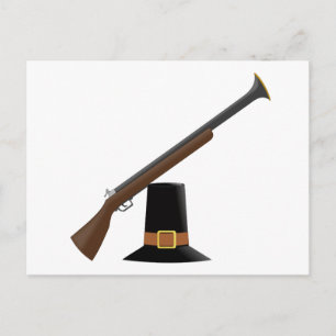 Thanksgiving Musket och Pilgrim Hat (Capotain) Helg Vykort