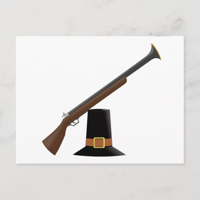 Thanksgiving Musket och Pilgrim Hat (Capotain) Helg Vykort (Framsida)
