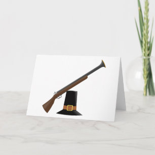 Thanksgiving Musket och Pilgrim Hat (Capotain) Helgkort