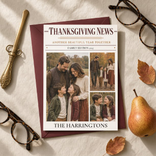 Thanksgiving News 3 Foto Familj Tidning Julkort