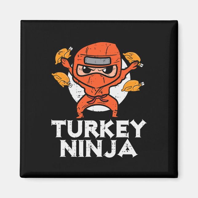 Thanksgiving Ninja Turkey Funny Fall Boys Kids Tod Magnet (Framsidan)