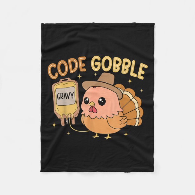 Thanksgiving Nurse Code Gobble Funny Rn Cna Medica Fleecefilt (Framsidan)