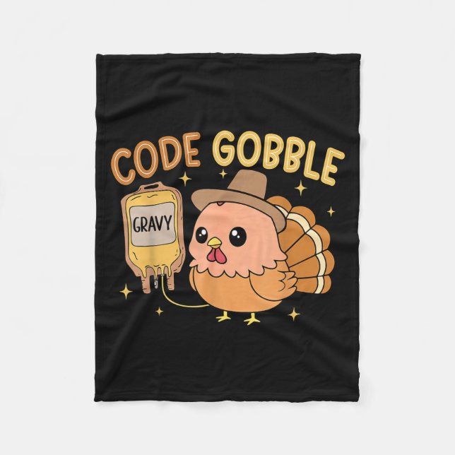 Thanksgiving Nurse Code Gobble Funny Turkey Rn Cna Fleecefilt (Framsidan)
