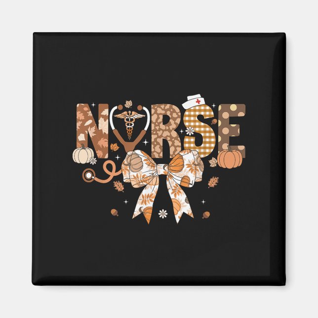 Thanksgiving Nurse Coquette Bow Fall SCrub Top Nur Magnet (Framsidan)