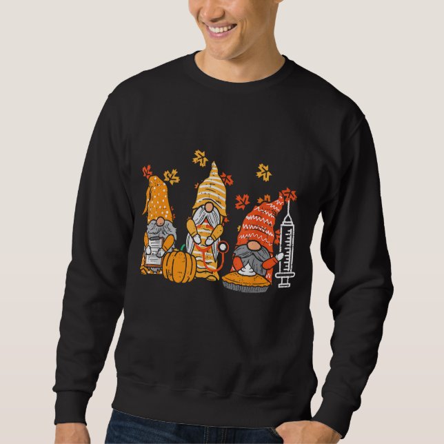 Thanksgiving Nurse Gnomes Fall SCrub Top Autumn RN Lång Ärmad Tröja (Framsida)