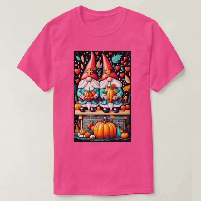 Thanksgiving Nurse Gnomes Fall SCrub Top Autumn RN T Shirt (Design framsida)