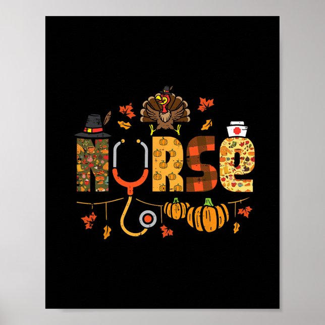 Thanksgiving Nurse Stethoscope Fall Scrub Top Er M Poster (Framsidan)