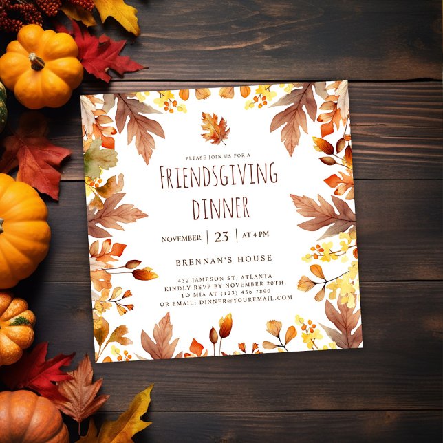 Thanksgiving om vänner för Rustic Fall Inbjudningar (Fall Elegant Friendsgiving Dinner Invitation)