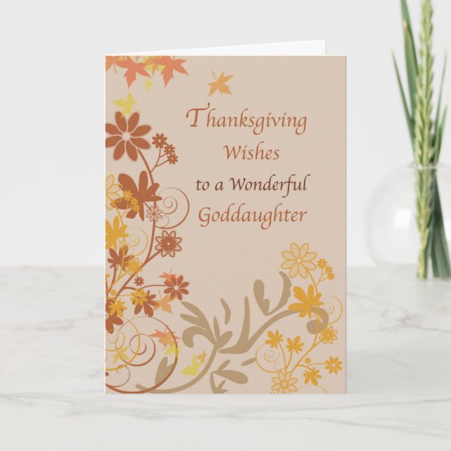 Thanksgiving Önskemål Goddotter med Höst löv Kort (Framsida)