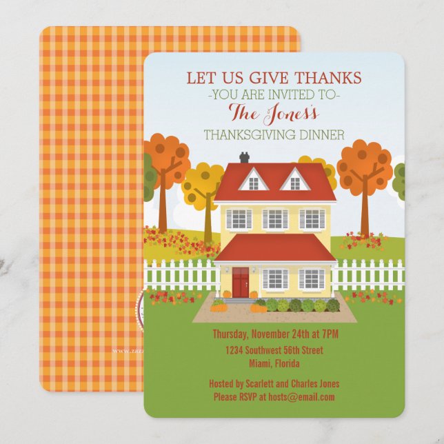 Thanksgiving - öppet hus på middagen inbjudningar (Fram/baksida)