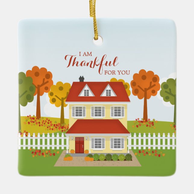 Thanksgiving - öppet hus på middagen julgransprydnad keramik (Framsida)