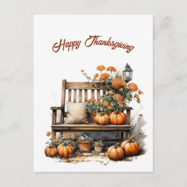 Thanksgiving Orange Blommigt  Bench Illustration Helg Vykort