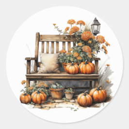 Thanksgiving Orange Blommigt  Bench Illustration Runt Klistermärke