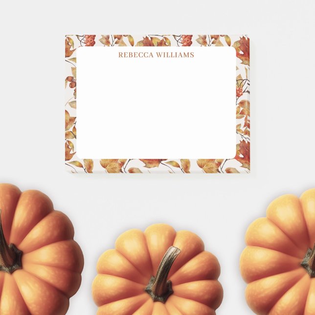 Thanksgiving Orange Höst löv Namn-mall Post-it Block (Skapare uppladdad)