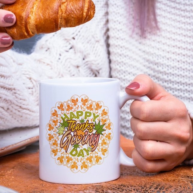 Thanksgiving orange mandala ornament löv MUGG (Skapare uppladdad)
