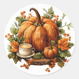 Thanksgiving Orange Pumpkin Kopp Illustration Runt Klistermärke