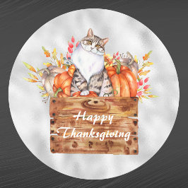 Thanksgiving Orange Pumpkins Cat Blommigt Runt Klistermärke
