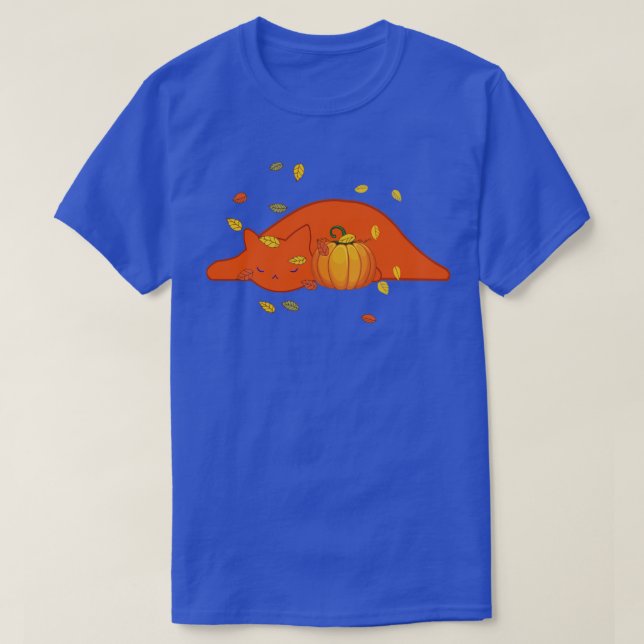 thanksgiving orange sovande katt löv faller stil t shirt (Design framsida)