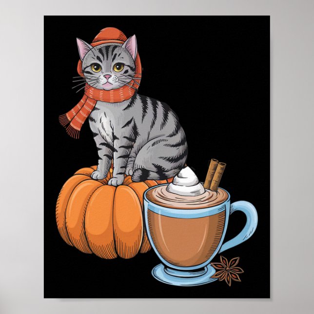 Thanksgiving på hösten för den bekväma Cat Pumpkin Poster (Framsidan)