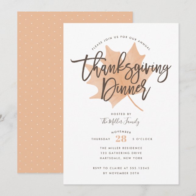Thanksgiving på hösten Löv Chic Inbjudningar (Fram/baksida)