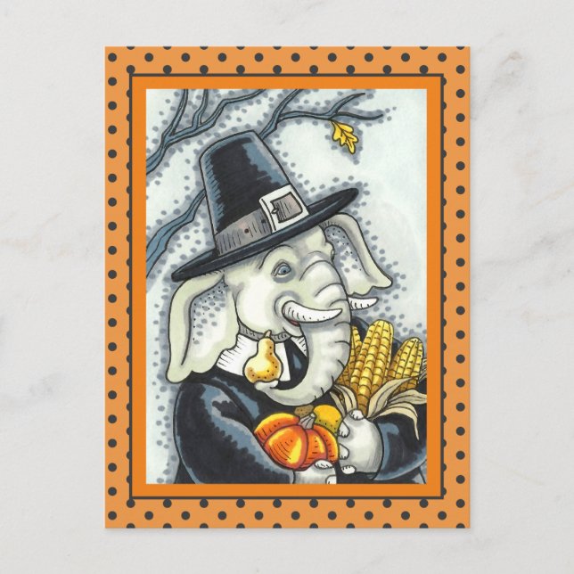 THANKSGIVING PACHYDERM, THANKFUL PILGRIM ELEPHANT HELG VYKORT (Framsida)